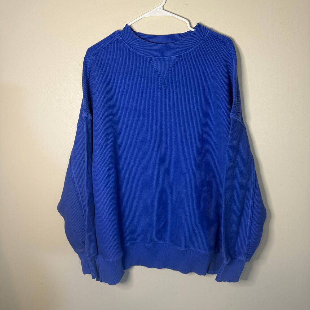 Aerie big chill textured crew neck sweatshirt oversized cozy ribbed royal blue M